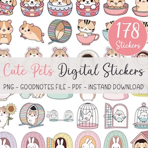 178 autocollants pour animaux de compagnie mignons numériques, autocollants pour chats, autocollants pour chiens, autocollants numériques, autocollants Goodnotes, autocollants de planificateur numérique animaux