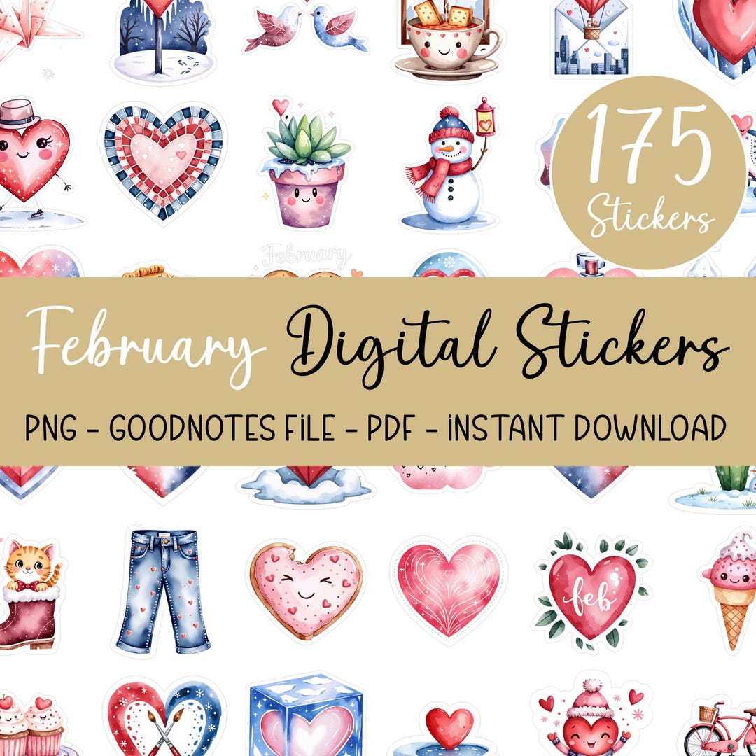 February Text Stickers 175 February Digital Stickers Valentine Goodnotes Planner Stickers ...