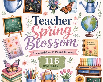116 Adesivos Digitais para Professores, Tema Primavera em Flor, Adesivos para Sala de Aula, Adesivos Digitais para Planejador de Professores, Adesivos Educacionais para Goodnotes