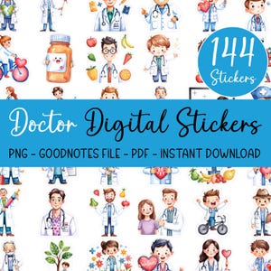 144 Doctor Digital Stickers Instant Download Transparent PNG Goodnotes Stickers Planner Stickers Medical Student Nurse Office Decor Bundle