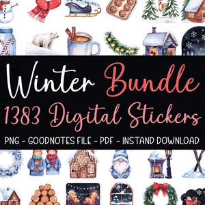 1383 BUNDLE Winter Digital Stickers, Winter Stickers Collection, Goodnotes Stickers, Digital Planner Stickers, Precropped PNG iPad Stickers