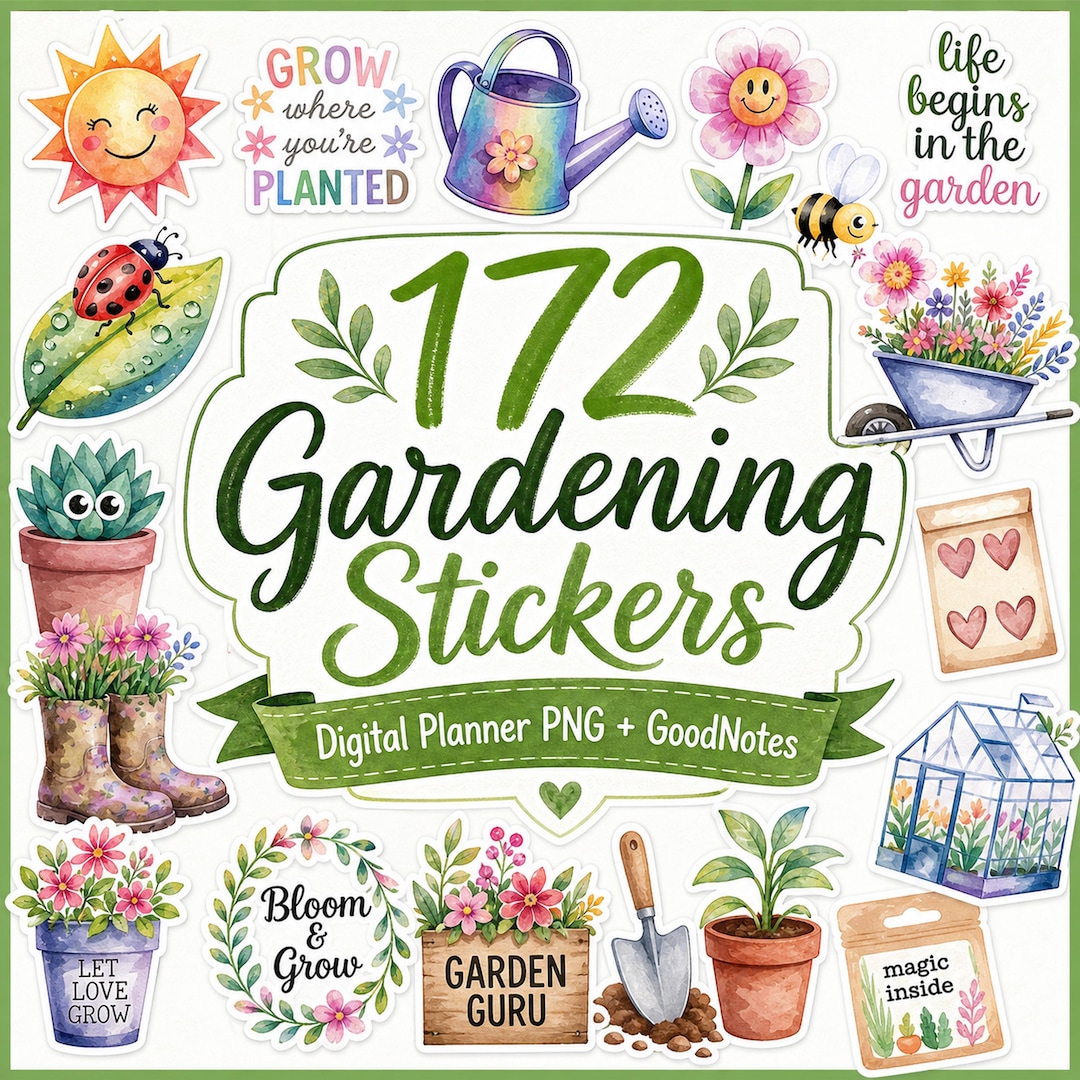 172 Gardening Digital Stickers, Plant Lover Stickers, Goodnotes ...