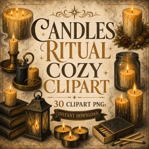 Witchy Ephemera, Witchy Png, Ritual Candle Clipart, Candlestick Smoke Png, Cozy Candle Bundle, Transparent Png, Instant Digital Download