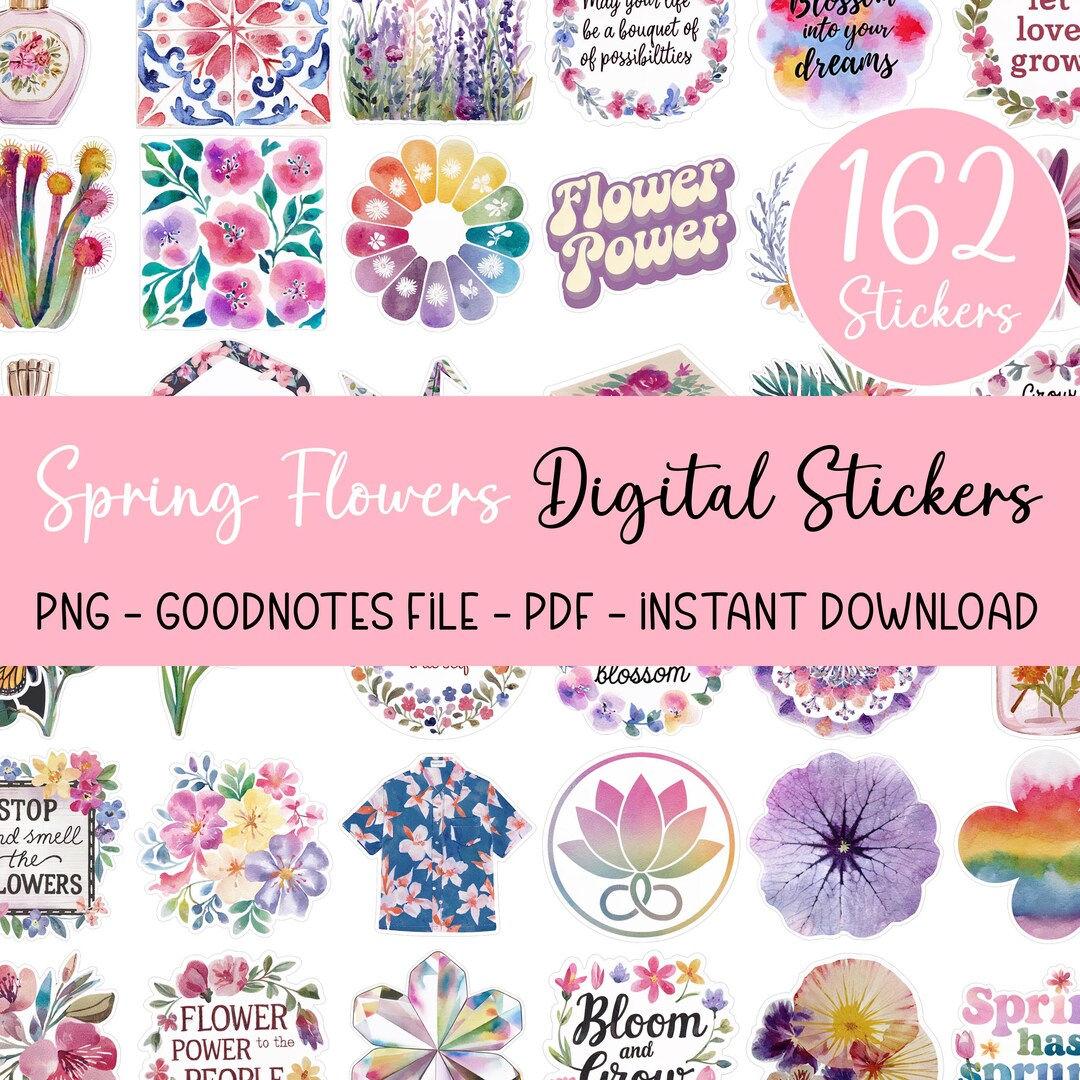 162 Spring Flowers Digital Stickers, Watercolor Floral Stickers ...