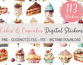 113 Cakes & Cupcakes | Day Digital Stickers PNG | Goodnotes Sticker | 100+ Planner Sticker Pre Cropped PNG Stickers Boho Ipad Sticker