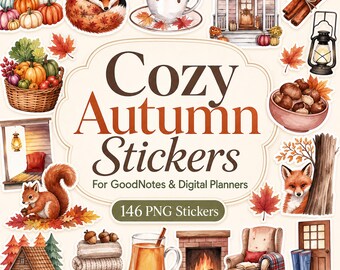 146 Cozy Autumn Planner Clipart, Watercolor Neutral Journaling, Fall PNG Graphics, Boho, Fall Reading, Bookworm, Cottagecore, iPad Cozy Fall