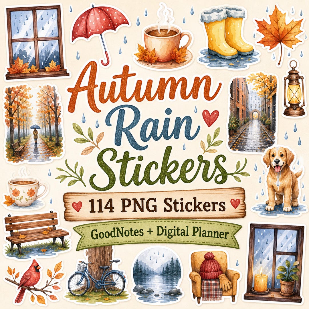 114 Autumn Rain Digital Stickers, Cozy Fall Stickers, Goodnotes ...