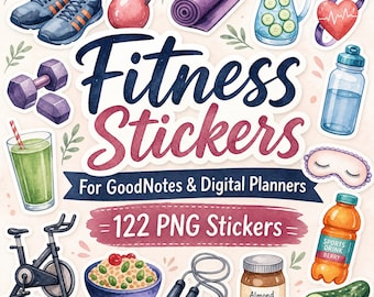 125 digitale fitnessstickers, oefenstickers, sportschoolstickers, workoutstickers, leuke stickers, Goodnotes-stickers, stickers voor je digitale planner