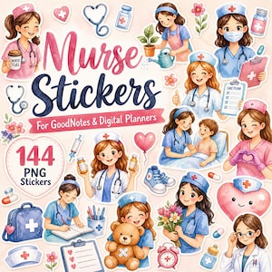 144 Nurse Digital Stickers Bundle Transparent PNG Precropped Goodnotes Planner Stickers Instant Download Medical Themed iPad Stickers Pack