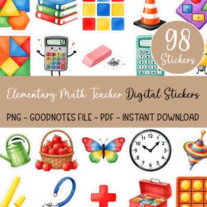 Elementary Math Teacher Goodnotes Stickers Digital Planner iPad Bundle 98 Precropped PNG Teacher Stickers Instant Download Planning Kit