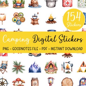 154 Camping Stickers Digital Download Goodnotes PNG Forest Outdoor Adventure Planner Stickers Wilderness Hiking Nature Journal Digital Plan
