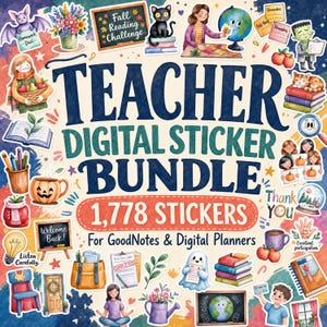 1778 BUNDLE Teacher Stickers Digital, Teacher Digital Stickers, Classroom Stickers, Digital Planner Stickers, Goodnotes Stickers Educational