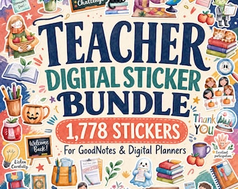 1778 BUNDLE Teacher Stickers Digital, Teacher Digital Stickers, Classroom Stickers, Digital Planner Stickers, Goodnotes Stickers Educational