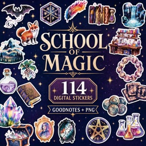 114 School of Magic Stickers Digital, Witchy Stickers, Magical Stickers, Halloween Digital Stickers, Goodnotes Stickers, Halloween Stickers