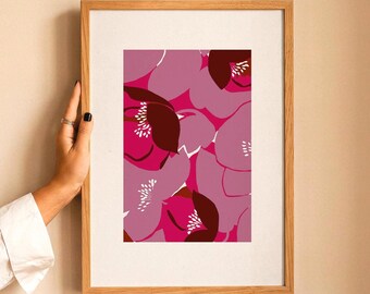Bold Abstract Floral Print, Hand Drawn Botanical Wall Art, Modern Gallery Decor