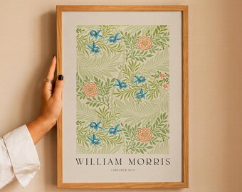 William Morris Larkspur Print – Vintage Botanical Wall Art, Cottagecore Floral Poster, English Garden Decor