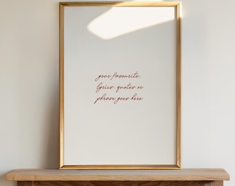 Personalised Quote Wall Art Print, Custom Lyrics or Phrase Typography Poster, Handwritten Font