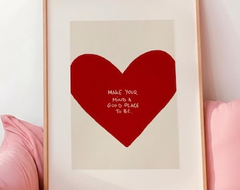 Hand Drawn Heart Print, Positive Quote Wall Art, Minimalist Encouragement Poster