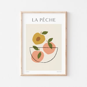 La Peche Fruit Print, Peach Fruit Illustration, Botanical Abstract, Dining Room, Kitchen Art, Country, Boho Print - A4 A3 A2
