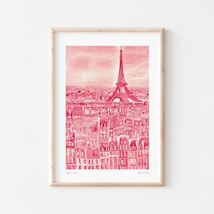 Impresión de París, impresión artística de París rosa, decoración de pared de París, impresión artística esbozada, póster de viaje de París, impresión de París, impresión de viaje - A4, A3, A2