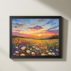 Sunset Flowers Print, Wildflowers Aesthetic Wall Art, Nature Wall Decor, Trendy Wall Poster, Printable Wall Art, Living Room Decor