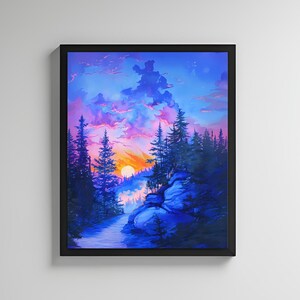Evergreen Forest Print: Sunset Mountain Landscape Wall Art