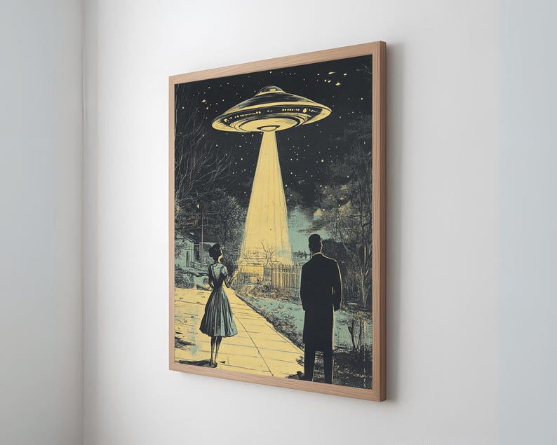 Retro Flying Saucer Print, Strange Alien Art, Weird Vintage UFO Poster ...