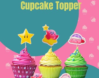 Kirby Cupcake Toppers: Whimsical Gamer Party Favors