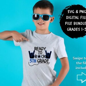 Klaar om prek te rocken tot 5e leerjaar SVG en png, (alle graden uitwisselbaar) Klaar om te rocken naar school, terug naar school-ontwerpen voor basisschoolleerlingen