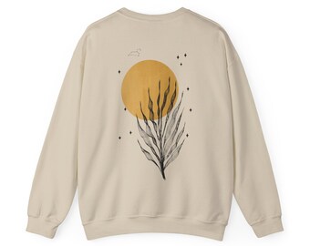 Celestial floral print* unisex Sweatshirt mit Backprint, Kuscheliger Pullover mit Natur-Illustration, Backprint-Hemd mit himmlischen Illustrationen