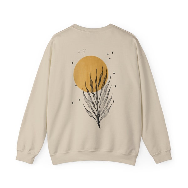 Celestial floral print* unisex Sweatshirt with backprint, Cozy sweater with nature illustration, Backprint celestial illustration jumper