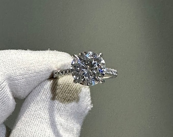 Pave Band 3.5 Carat Moissanite Solitaire Engagement Ring: D VVS Diamond Ring Cathedral Shank Diamond Studded