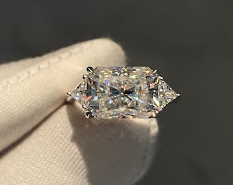 Trillion Moissanite Engagement Ring: Handmade Three Stone, Solid Gold or Silver