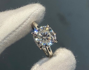 Moissanite Cushion Cut Cathedral Ring: Hidden Halo Engagement, Wedding