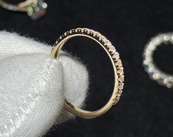 Moissanite French Pave Wedding Band: 18k Gold or Silver, 1.5mm