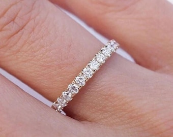 Moissanite Eternity Wedding Band: 18k Gold & 925 Silver, 2MM Round Cut