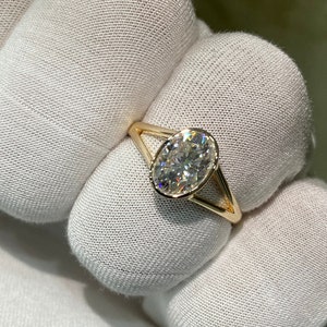Vintage Bezel Oval Diamond Ring • Moissanite Engagement Ring • Anniversary Gift for Wife • Dainty Wear Classic Style Gold Ring