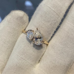 Most Beautiful Toi et Moi Moissanite Ring • Best Valentine Gift for her • Perfect Diamond Engagement Ring • Baby and Mom Ring • Double Pear