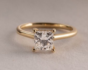 Princess Ring • 18k Solid Yellow Gold • Moissanite Diamond Solitaire Ring, Minimalist Ring • D VVS Moissanite Handmade ring