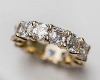 Asscher Moissanite Band • Genuine Gold Diamond Band • Wedding Band • Full Eternity Band • 14k Solid Yellow Gold Moissanite Band Jewelry