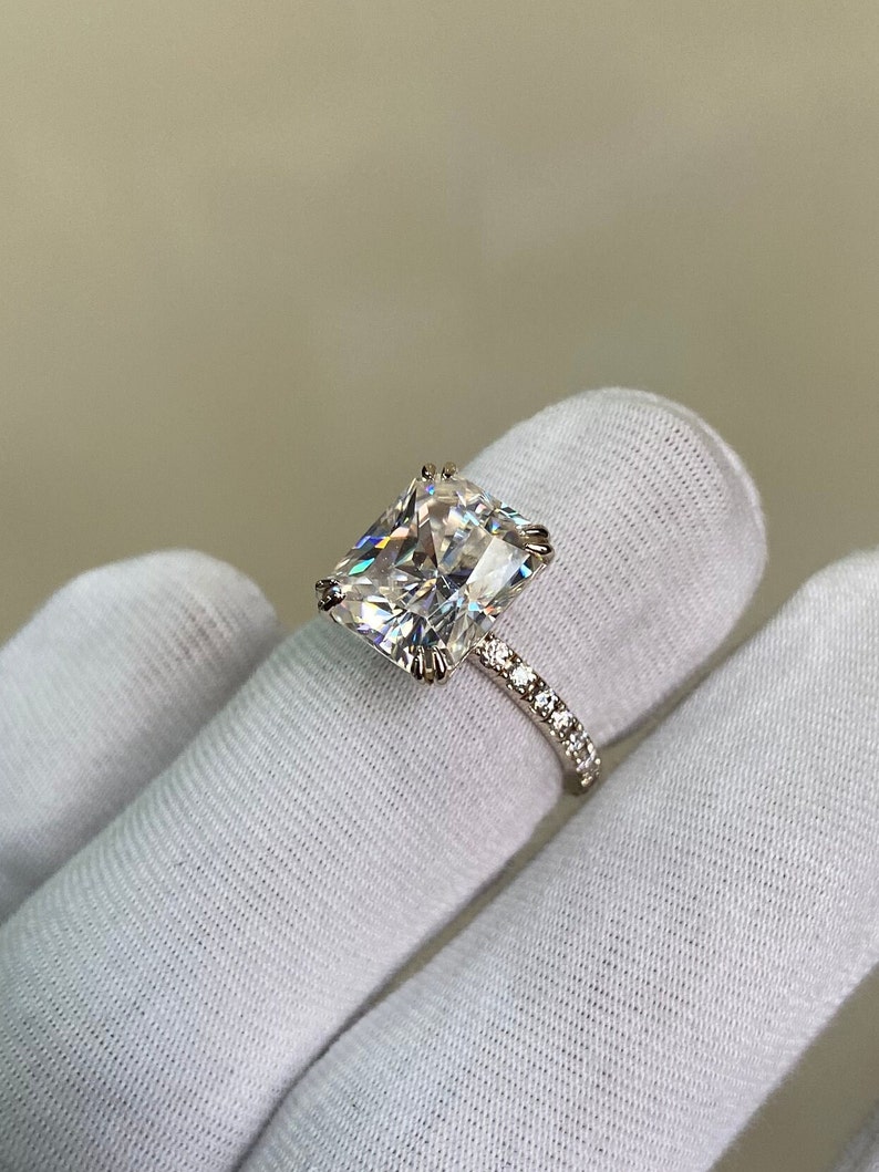 Radiant Cut 5 Ct Moissanite Ring: 18K Gold Pave Engagement Ring - Etsy