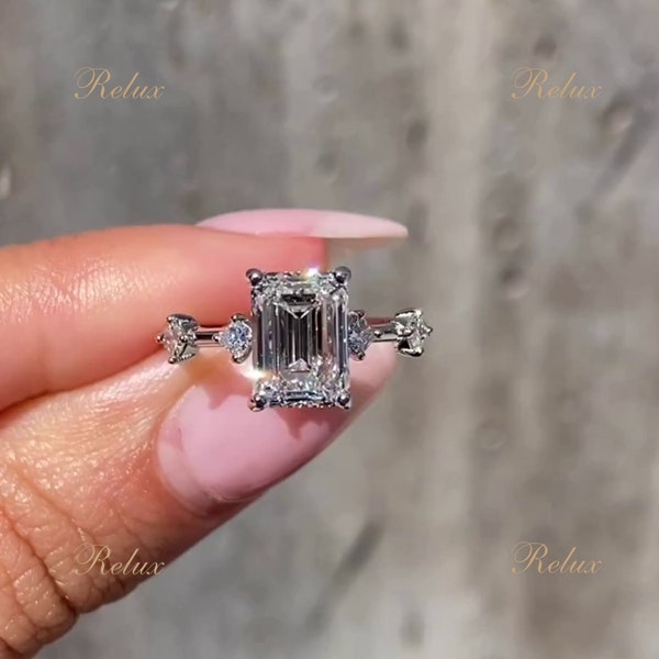 Beautiful Engagement Ring Emerald Cut Moissanite Diamond wedding ring for women D VVS Moissanite Princess band
