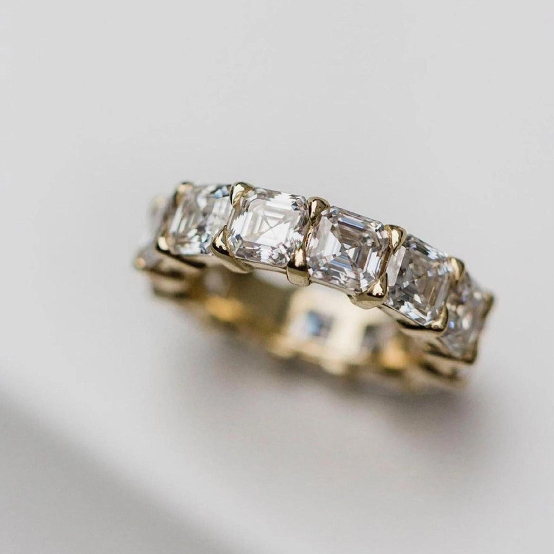 14k Gold Asscher Cut Moissanite Full Eternity Wedding Band - Etsy