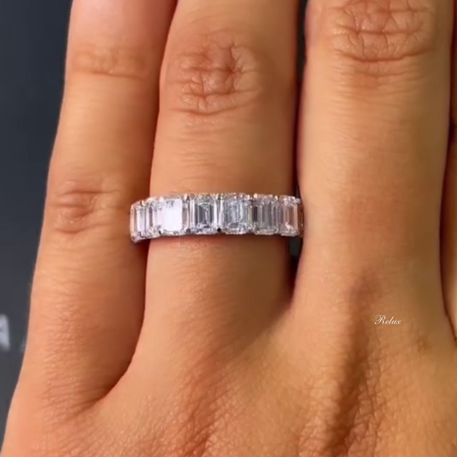 Emerald Cut Moissanite Wedding Band: 14k Yellow Gold Half Eternity - Etsy