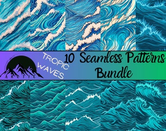 Seamless Pattern Of Waves Digital Paper Printable Art Bundle Of 10 Seamless Paper Patterns