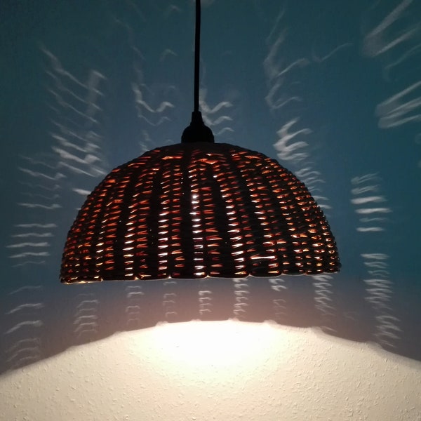 Handmade paper woven pendant lamp, rattan effect lampshade, hanging Boho lamp, modern paper lampshade, recycled paper pendant