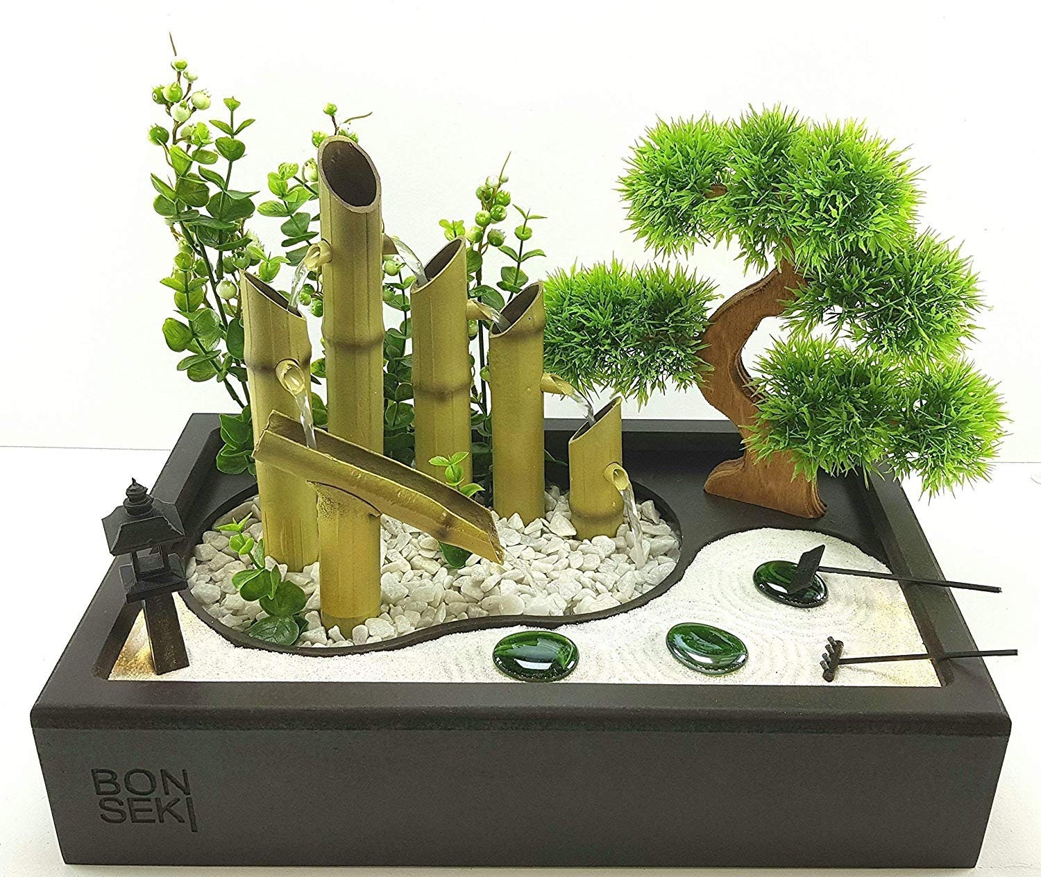 Indoor Zen Fountain 40 X 25 Cm Black With Table Zen Garden, Bonsai and Led.  Customizable. 