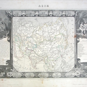 Antique 1856 Map of Asia: Asie | Hand-Colored Engraving by Victor Levasseur | Atlas National Illustré - Decorative Historical Map