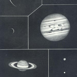 アンティーク天文リトグラフ - 望遠鏡を通して地球から見た惑星の見かけの大きさ |フランス天文学、1923年