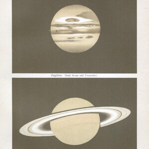 Antique Color Lithograph - Jupiter and Saturn Planet Illustration | Astronomy Print | Das Weltgebäude | M Wilhelm Meyer | German 1898
